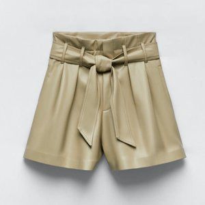 NWT Light Green Faux Leather High Rise Pleated Bermuda Shorts, XL